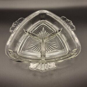 Vintage Jeannette Glass Starburst Pattern Triangle Relish Dish 7" 1930s
